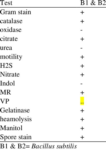 bacillus subtilis biochemical tests